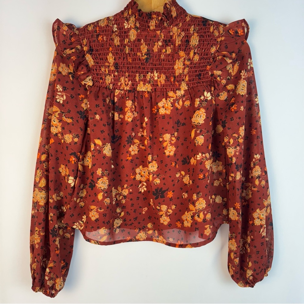 Moon Orchid Puff Sleeve Floral Print Choker Blouse